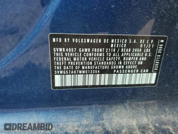 ✅ 2021 Volkswagen Golf TSI • VIN: 3VWG57AU7MM013354 • Lot: 75302764. Wystawiony na Copart z przebiegiem 59 981 mil. Bezpłatny archiwum sprzedaży aukcyjnych z USA i szczegółowy raport historii pojazdu na DreamBid. Zdjęcie 12.