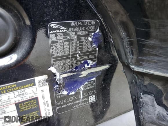 ✅ 2020 Jaguar F-Pace 25t Premium • VIN: SADCJ2FX1LA630316 • Лот: 67295845. Опубликован ранее на Copart с пробегом 57 201 миль. Бесплатный доступ к архиву аукционных продаж из США и подробный отчёт об истории автомобиля на DreamBid. Изображение 13.