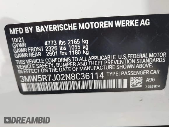 ✅ 2022 BMW 3 Series 330i xDrive • VIN: 3MW5R7J02N8C36114 • Lot: 43266790. Wystawiony na IAAI z przebiegiem 41 091 mil. Bezpłatny archiwum sprzedaży aukcyjnych z USA i szczegółowy raport historii pojazdu na DreamBid. Zdjęcie 9.