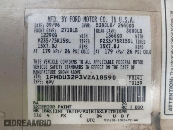 ✅ 1997 Ford Explorer XLT • VIN: 1FMDU32P3VZA18590 • Lot: 42694445. Listed on IAAI with 137,939 mi. Free auction sales archive from the USA and detailed vehicle history report at DreamBid. Image 9.