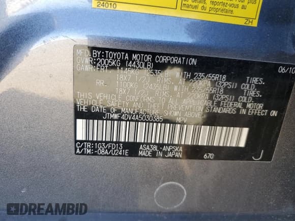 ✅ 2010 Toyota RAV4 Sport • VIN: JTMWF4DV4A5030385 • Lot: 46924595. Wystawiony na Copart z przebiegiem 166 380 mil. Bezpłatny archiwum sprzedaży aukcyjnych z USA i szczegółowy raport historii pojazdu na DreamBid. Zdjęcie 12.