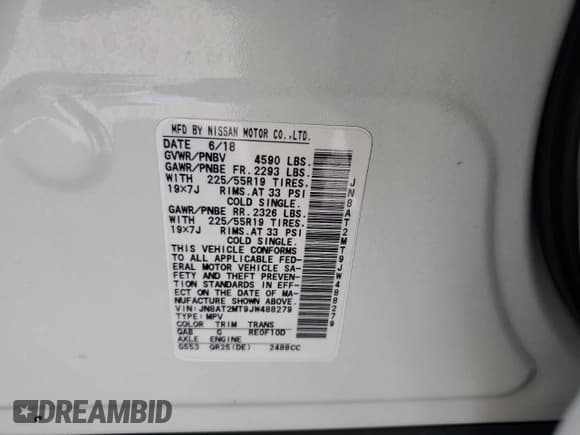 ✅ 2018 Nissan Rogue SL • VIN: JN8AT2MT9JW488279 • Lot: 81435915. Listed on Copart with 52,137 mi. Free auction sales archive from the USA and detailed vehicle history report at DreamBid. Image 12.