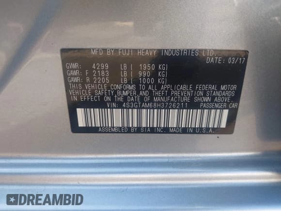 ✅ 2017 Subaru Impreza Special Sports • VIN: 4S3GTAM68H3726211 • Lot: 43146684. Listed on IAAI with 91,931 mi. Free auction sales archive from the USA and detailed vehicle history report at DreamBid. Image 9.