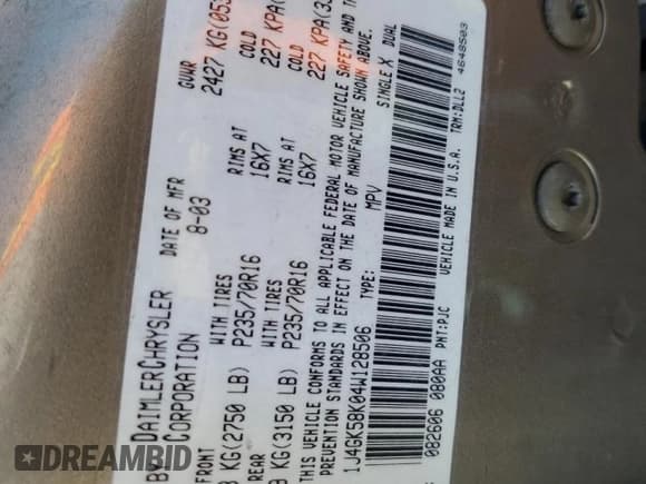 ✅ 2004 Jeep Liberty Limited • VIN: 1J4GK58K04W128506 • Lot: 55501135. Listed on Copart with 110,232 mi. Free auction sales archive from the USA and detailed vehicle history report at DreamBid. Image 12.