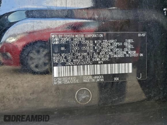 ✅ 2007 Toyota RAV4 Limited • VIN: JTMZK31V576005750 • Lot: 96226595. Listed on Copart with 206,865 mi. Free auction sales archive from the USA and detailed vehicle history report at DreamBid. Image 13.