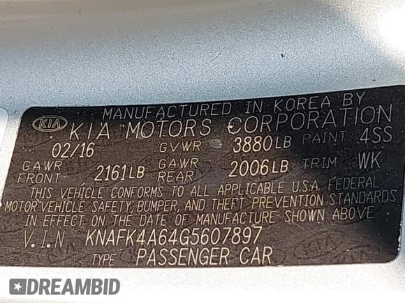 ✅ 2016 Kia Forte LX • VIN: KNAFK4A64G5607897 • Lot: 43225369. Listed on IAAI with 147,091 mi. Free auction sales archive from the USA and detailed vehicle history report at DreamBid. Image 9.