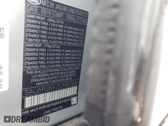 ✅ 2020 Land Rover Range Rover Sport HSE • VIN: SALWR2RK2LA897961 • Lot: 46588093. Wystawiony na Copart z przebiegiem 18 528 mil. Bezpłatny archiwum sprzedaży aukcyjnych z USA i szczegółowy raport historii pojazdu na DreamBid. Zdjęcie 14.