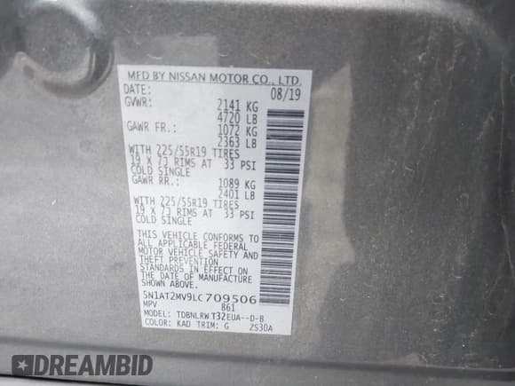 ✅ 2020 Nissan Rogue SL • VIN: 5N1AT2MV9LC709506 • Lot: 43510729. Listed on IAAI with 83,791 mi. Free auction sales archive from the USA and detailed vehicle history report at DreamBid. Image 9.