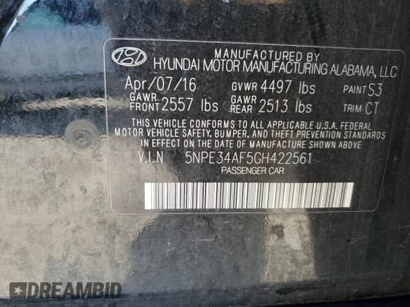 2016 Hyundai Sonata Limited z VIN 5NPE34AF5GH422561, wystawiony jako Copart lot #81780175 z przebiegiem Nie podano mil oraz Szkoda całkowita • Salvage title. Historia ofert i sprzedaży dostępna na DreamBid. Obrazek 12.