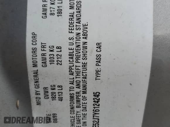 2000 Chevrolet Malibu LS z VIN 1G1NE52J7Y6124245, wystawiony jako Copart lot #87852275 z przebiegiem 192 258 mil mil oraz Szkoda całkowita • Salvage title. Historia ofert i sprzedaży dostępna na DreamBid. Obrazek 12.