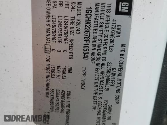 ✅ 2008 Chevrolet Silverado 2500HD LTZ • VIN: 1GCHK23678F105040 • Лот: 93016275. Опубликован ранее на Copart с пробегом Не указан. Бесплатный доступ к архиву аукционных продаж из США и подробный отчёт об истории автомобиля на DreamBid. Изображение 12.