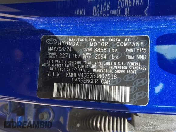 2024 Hyundai Elantra SEL с VIN KMHLM4DG5RU807518, выставлен на аукционе IAAI как лот 43065699 с пробегом 19 596 миль миль и . История ставок и продаж доступна на DreamBid. Изображение 9.