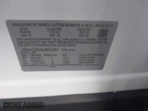 2018 Chevrolet Equinox LT z VIN 3GNAXJEV4JS576587, wystawiony jako IAAI lot #43061989 z przebiegiem 106 418 mil mil oraz . Historia ofert i sprzedaży dostępna na DreamBid. Obrazek 9.