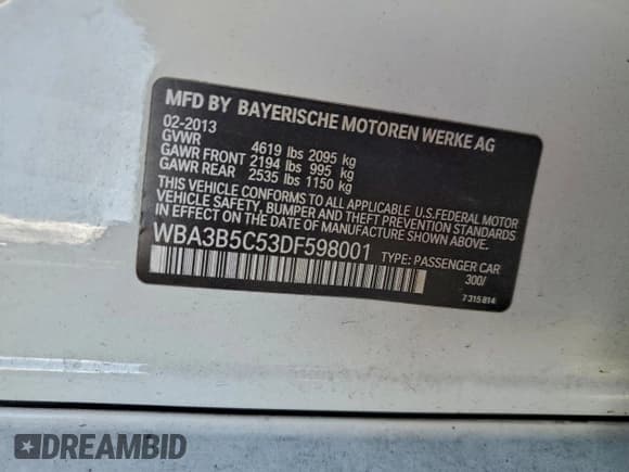 ✅ 2013 BMW 3 Series 328i xDrive • VIN: WBA3B5C53DF598001 • Lot: 95523885. Wystawiony na Copart z przebiegiem 100 763 mil. Bezpłatny archiwum sprzedaży aukcyjnych z USA i szczegółowy raport historii pojazdu na DreamBid. Zdjęcie 12.