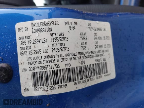 ✅ 2005 Chrysler PT Cruiser • VIN: 3C4FY48B05T511735 • Lot: 42119918. Listed on IAAI with 141,831 mi. Free auction sales archive from the USA and detailed vehicle history report at DreamBid. Image 9.