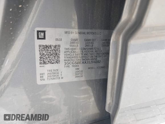 ✅ 2018 Chevrolet Colorado 2WD Work Truck • VIN: 1GCGSBEAXJ1294282 • Lot: 42041416. Listed on IAAI with 57,191 mi. Free auction sales archive from the USA and detailed vehicle history report at DreamBid. Image 9.