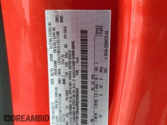 ✅ 2024 Ford F-250 • VIN: 1FTRF2BA2RED09363 • Lot: 66093045. Listed on Copart with 29,125 mi. Free auction sales archive from the USA and detailed vehicle history report at DreamBid. Image 12.