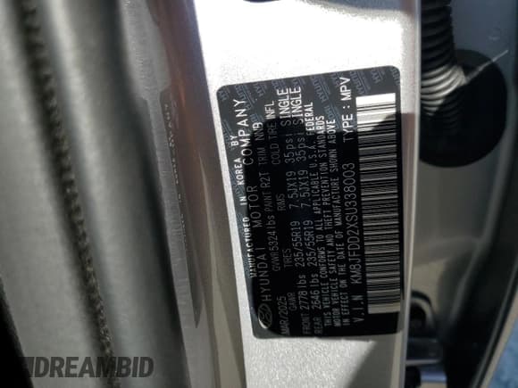 ✅ 2025 Hyundai Tucson Limited • VIN: KM8JFDD2XSU338003 • Lot: 68380245. Wystawiony na Copart z przebiegiem 5 622 mil. Bezpłatny archiwum sprzedaży aukcyjnych z USA i szczegółowy raport historii pojazdu na DreamBid. Zdjęcie 13.