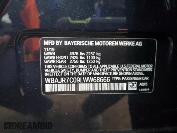 ✅ 2020 BMW 5 Series 530i xDrive • VIN: WBAJR7C09LWW68666 • Lot: 45686895. Listed on Copart with 38,332 mi. Free auction sales archive from the USA and detailed vehicle history report at DreamBid. Image 12.