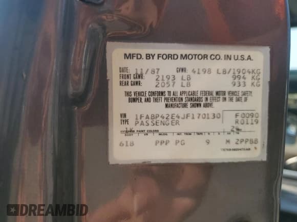 ✅ 1988 Ford Mustang GT • VIN: 1FABP42E4JF170130 • Lot: 67452395. Listed on Copart with 96,948 mi. Free auction sales archive from the USA and detailed vehicle history report at DreamBid. Image 12.