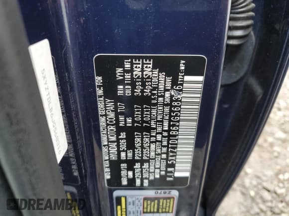 ✅ 2018 Hyundai Santa Fe 2.4L • VIN: 5XYZTDLB6JG568316 • Лот: 70914083. Опубликован ранее на Copart с пробегом Не указан. Бесплатный доступ к архиву аукционных продаж из США и подробный отчёт об истории автомобиля на DreamBid. Изображение 12.