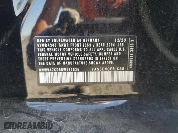 ✅ 2024 Volkswagen Golf GTI Autobahn • VIN: WVWVA7CD5RW157835 • Lot: 70153355. Wystawiony na Copart z przebiegiem 5 878 mil. Bezpłatny archiwum sprzedaży aukcyjnych z USA i szczegółowy raport historii pojazdu na DreamBid. Zdjęcie 12.