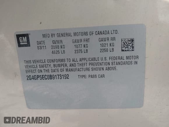 ✅ 2011 Buick Regal CXL RL2 • VIN: 2G4GP5EC0B9173192 • Lot: 42693238. Listed on IAAI with 86,965 mi. Free auction sales archive from the USA and detailed vehicle history report at DreamBid. Image 9.