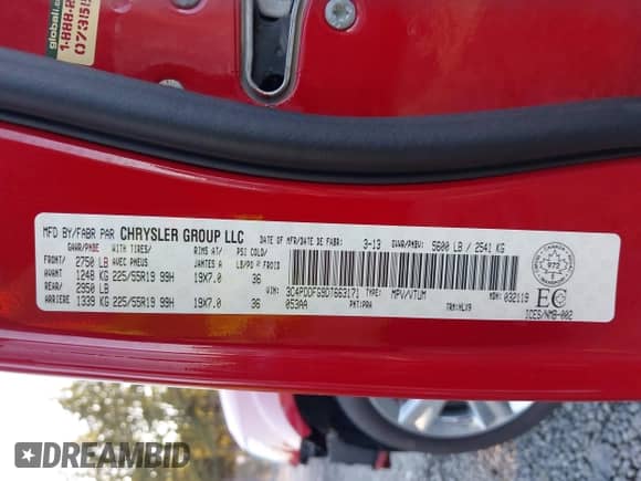 2013 Dodge Journey R/T z VIN 3C4PDDFG9DT663171, wystawiony jako IAAI lot #43388513 z przebiegiem 79 516 mil mil oraz . Historia ofert i sprzedaży dostępna na DreamBid. Obrazek 9.