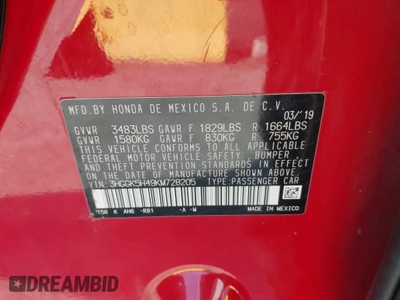 ✅ 2019 Honda Fit LX • VIN: 3HGGK5H49KM728205 • Lot: 43405754. Listed on IAAI with 40,463 mi. Free auction sales archive from the USA and detailed vehicle history report at DreamBid. Image 9.