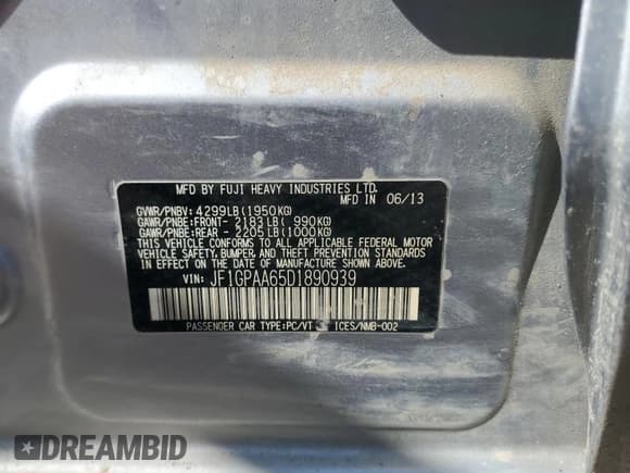 ✅ 2013 Subaru Impreza 2.0i • VIN: JF1GPAA65D1890939 • Лот: 80183105. Опубликован ранее на Copart с пробегом 150 207 миль. Бесплатный доступ к архиву аукционных продаж из США и подробный отчёт об истории автомобиля на DreamBid. Изображение 12.