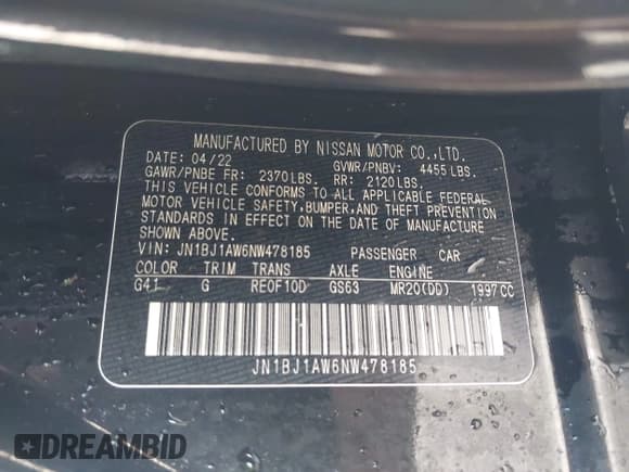 ✅ 2022 Nissan Rogue S • VIN: JN1BJ1AW6NW478185 • Lot: 43222453. Listed on IAAI with 59,427 mi. Free auction sales archive from the USA and detailed vehicle history report at DreamBid. Image 9.