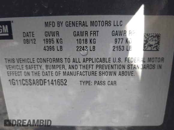 ✅ 2013 Chevrolet Malibu LT • VIN: 1G11C5SA8DF141652 • Lot: 43442790. Listed on IAAI with 128,583 mi miles. Access the free auction sales archive from the USA and view a detailed vehicle history report at DreamBid. Image 9.