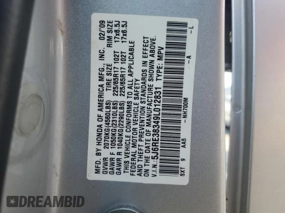 ✅ 2009 Honda CR-V LX • VIN: 5J6RE38349L012831 • Лот: 92696945. Опубликован ранее на Copart с пробегом 245 918 миль. Бесплатный доступ к архиву аукционных продаж из США и подробный отчёт об истории автомобиля на DreamBid. Изображение 14.