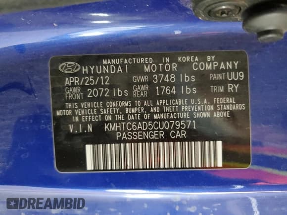 ✅ 2012 Hyundai Veloster w/Gray Int • VIN: KMHTC6AD5CU079571 • Lot: 47232525. Wystawiony na Copart z przebiegiem 160 933 mil. Bezpłatny archiwum sprzedaży aukcyjnych z USA i szczegółowy raport historii pojazdu na DreamBid. Zdjęcie 12.