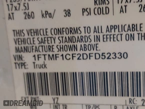 ✅ 2013 Ford F-150 XL • VIN: 1FTMF1CF2DFD52330 • Лот: 42527052. Опубликован ранее на IAAI с пробегом 173 898 миль. Бесплатный доступ к архиву аукционных продаж из США и подробный отчёт об истории автомобиля на DreamBid. Изображение 9.