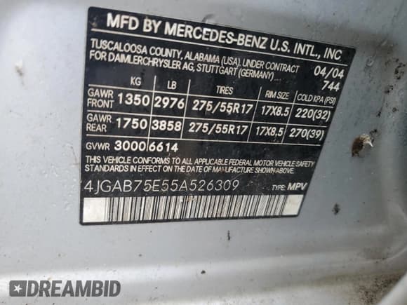 ✅ 2005 Mercedes-Benz M 500 • VIN: 4JGAB75E55A526309 • Lot: 51478095. Listed on Copart with 185,992 mi. Free auction sales archive from the USA and detailed vehicle history report at DreamBid. Image 13.