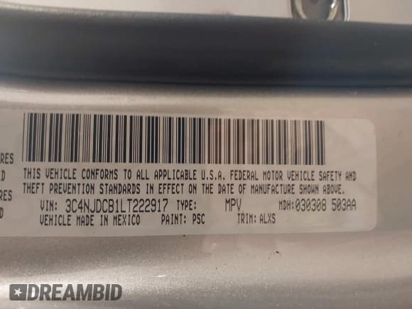 ✅ 2020 Jeep Compass Limited • VIN: 3C4NJDCB1LT222917 • Lot: 42719865. Listed on IAAI with 62,459 mi. Free auction sales archive from the USA and detailed vehicle history report at DreamBid. Image 9.