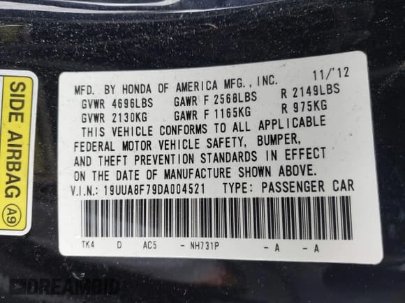 ✅ 2013 Acura TL Advance • VIN: 19UUA8F79DA004521 • Лот: 41813267. Опубликован ранее на IAAI с пробегом 140 765 миль. Бесплатный доступ к архиву аукционных продаж из США и подробный отчёт об истории автомобиля на DreamBid. Изображение 9.