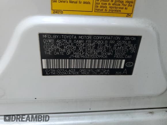 ✅ 2007 Lexus GS 350 • VIN: JTHBE96S370009906 • Lot: 93031245. Wystawiony na Copart z przebiegiem 275 959 mil. Bezpłatny archiwum sprzedaży aukcyjnych z USA i szczegółowy raport historii pojazdu na DreamBid. Zdjęcie 12.