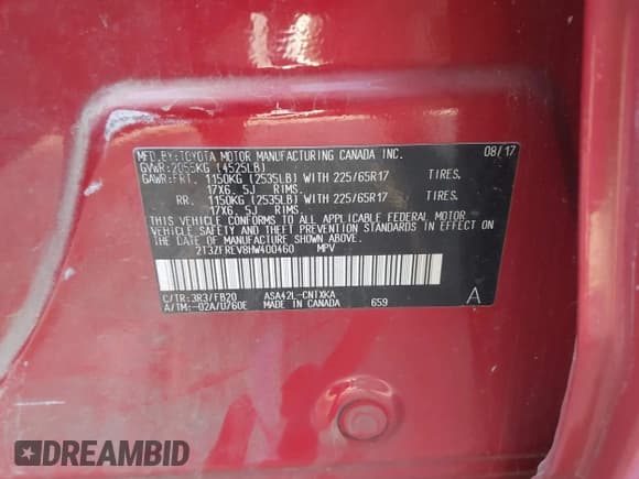 ✅ 2017 Toyota RAV4 LE • VIN: 2T3ZFREV8HW400460 • Lot: 43481734. Wystawiony na IAAI z przebiegiem 158 097 mil. Bezpłatny archiwum sprzedaży aukcyjnych z USA i szczegółowy raport historii pojazdu na DreamBid. Zdjęcie 9.