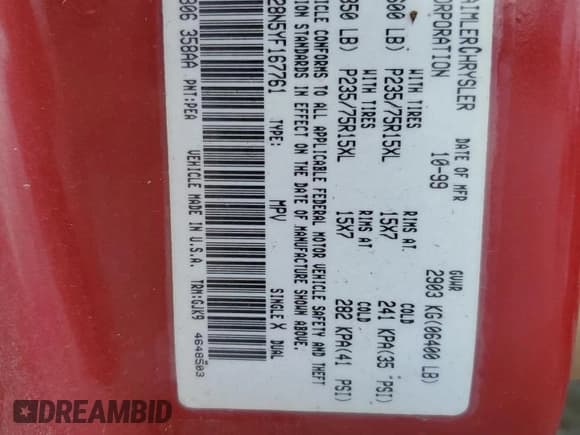 ✅ 2000 Dodge Durango • VIN: 1B4HS28N5YF167761 • Lot: 81772895. Wystawiony na Copart z przebiegiem 236 596 mil. Bezpłatny archiwum sprzedaży aukcyjnych z USA i szczegółowy raport historii pojazdu na DreamBid. Zdjęcie 13.