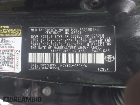 ✅ 2006 Toyota Camry LE • VIN: 4T1BF32K76U120415 • Лот: 42882818. Опубликован ранее на IAAI с пробегом 278 632 миль. Бесплатный доступ к архиву аукционных продаж из США и подробный отчёт об истории автомобиля на DreamBid. Изображение 9.