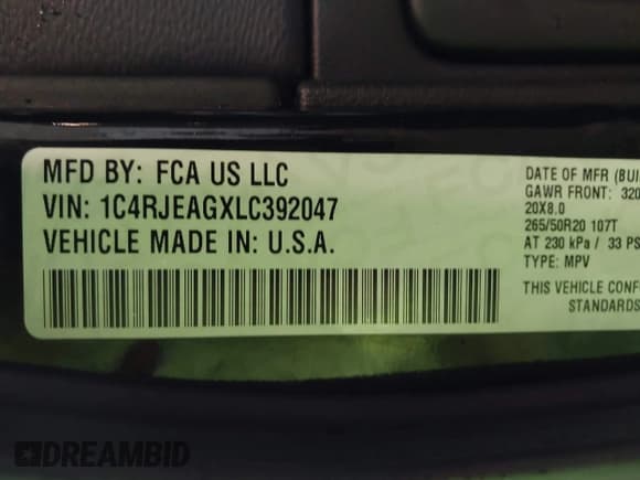 ✅ 2020 Jeep Grand Cherokee Altitude • VIN: 1C4RJEAGXLC392047 • Lot: 42371691. Listed on IAAI with 118,569 mi. Free auction sales archive from the USA and detailed vehicle history report at DreamBid. Image 9.