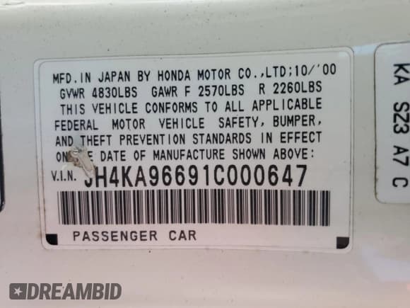 ✅ 2001 Acura RL • VIN: JH4KA96691C000647 • Lot: 77895954. Wystawiony na Copart z przebiegiem 225 386 mil. Bezpłatny archiwum sprzedaży aukcyjnych z USA i szczegółowy raport historii pojazdu na DreamBid. Zdjęcie 12.
