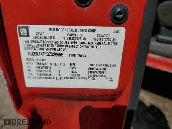 ✅ 2003 Chevrolet Silverado 1500 LS • VIN: 1GCEK14T13Z329655 • Lot: 63756645. Listed on Copart with 211,860 mi. Free auction sales archive from the USA and detailed vehicle history report at DreamBid. Image 12.