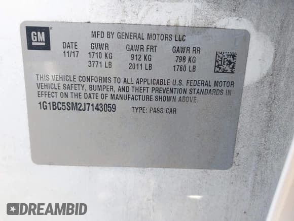 ✅ 2018 Chevrolet Cruze LS • VIN: 1G1BC5SM2J7143059 • Лот: 43384854. Опубликован ранее на IAAI с пробегом 85 278 миль. Бесплатный доступ к архиву аукционных продаж из США и подробный отчёт об истории автомобиля на DreamBid. Изображение 9.