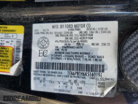 ✅ 2019 Ford Mustang EcoBoost • VIN: 1FA6P8TH6K5160191 • Lot: 89535995. Wystawiony na Copart z przebiegiem 120 339 mil. Bezpłatny archiwum sprzedaży aukcyjnych z USA i szczegółowy raport historii pojazdu na DreamBid. Zdjęcie 13.