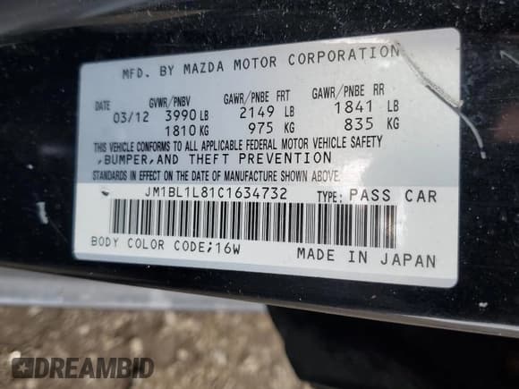 ✅ 2012 Mazda 3 i Touring • VIN: JM1BL1L81C1634732 • Lot: 58502865. Listed on Copart with 198,511 mi. Free auction sales archive from the USA and detailed vehicle history report at DreamBid. Image 12.