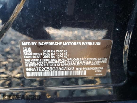 ✅ 2016 BMW 7 Series 740i • VIN: WBA7E2C59GG547530 • Lot: 88931785. Listed on Copart with 113,822 mi. Free auction sales archive from the USA and detailed vehicle history report at DreamBid. Image 12.