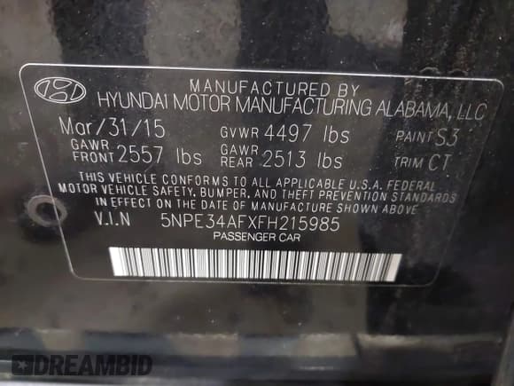 ✅ 2015 Hyundai Sonata Sport • VIN: 5NPE34AFXFH215985 • Lot: 43476612. Listed on IAAI with Not provided. Free auction sales archive from the USA and detailed vehicle history report at DreamBid. Image 9.